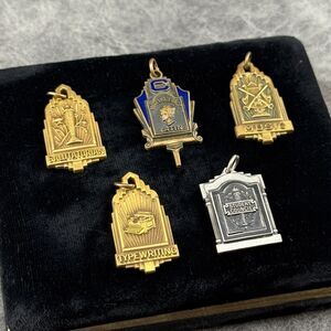 Lot of 5 HERFF JONES CO School Graduation Charms Pendants 1960's Vintage 1.25"